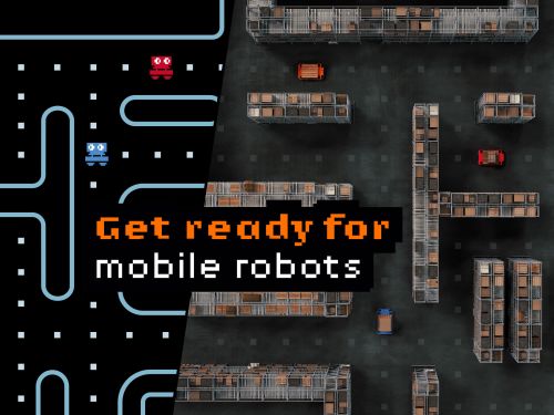 页面的预告图片： 移动机器人: 准备好升级通关了吗？. 利用您的移动机器人和我们的解决方案赢得高分！