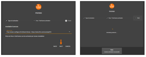 Screenshot of moneo configuration license activation showing final screen